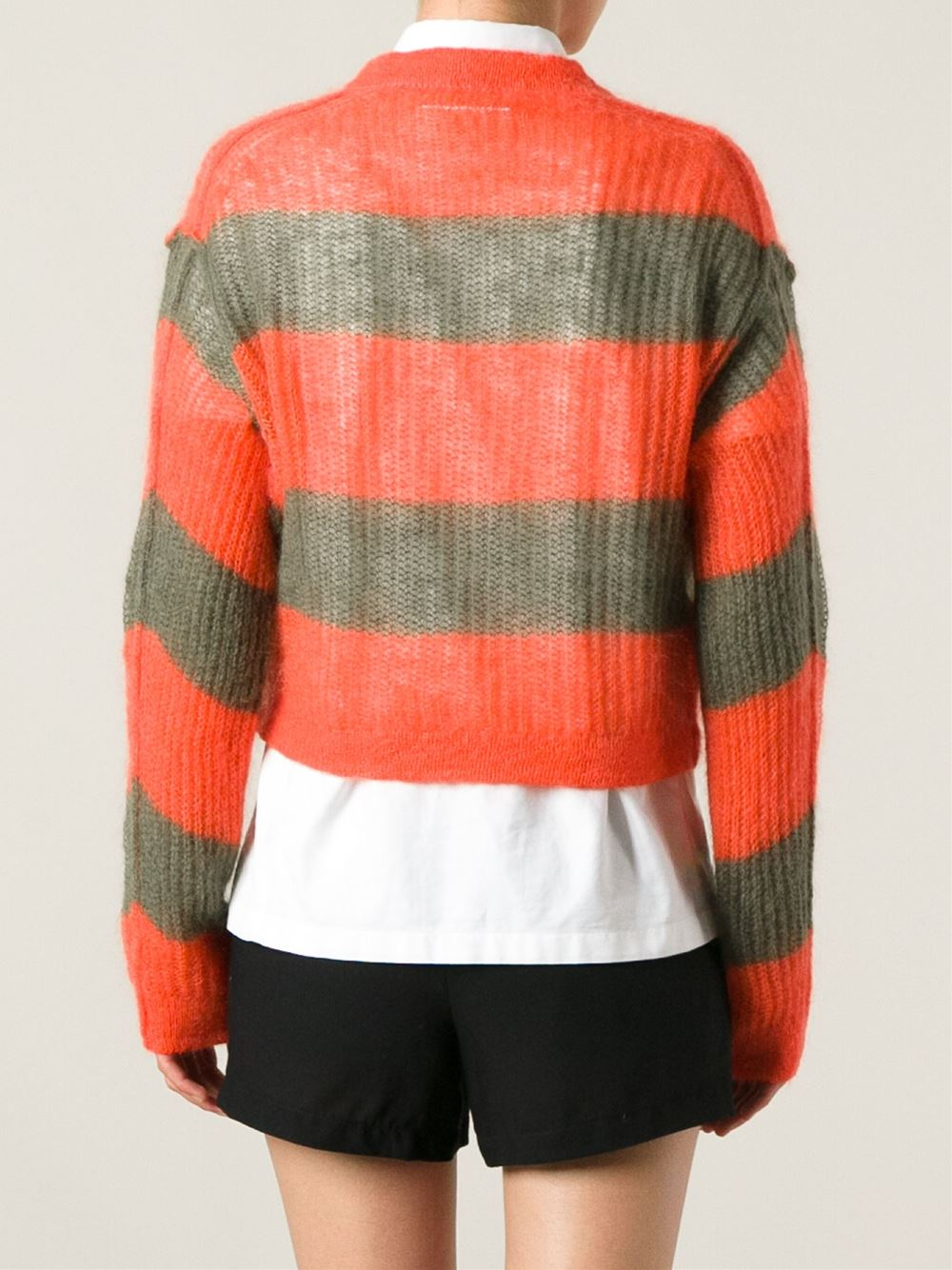 MM6 by Maison Martin Margiela Striped Cropped Knitted Sweater in Yellow ...
