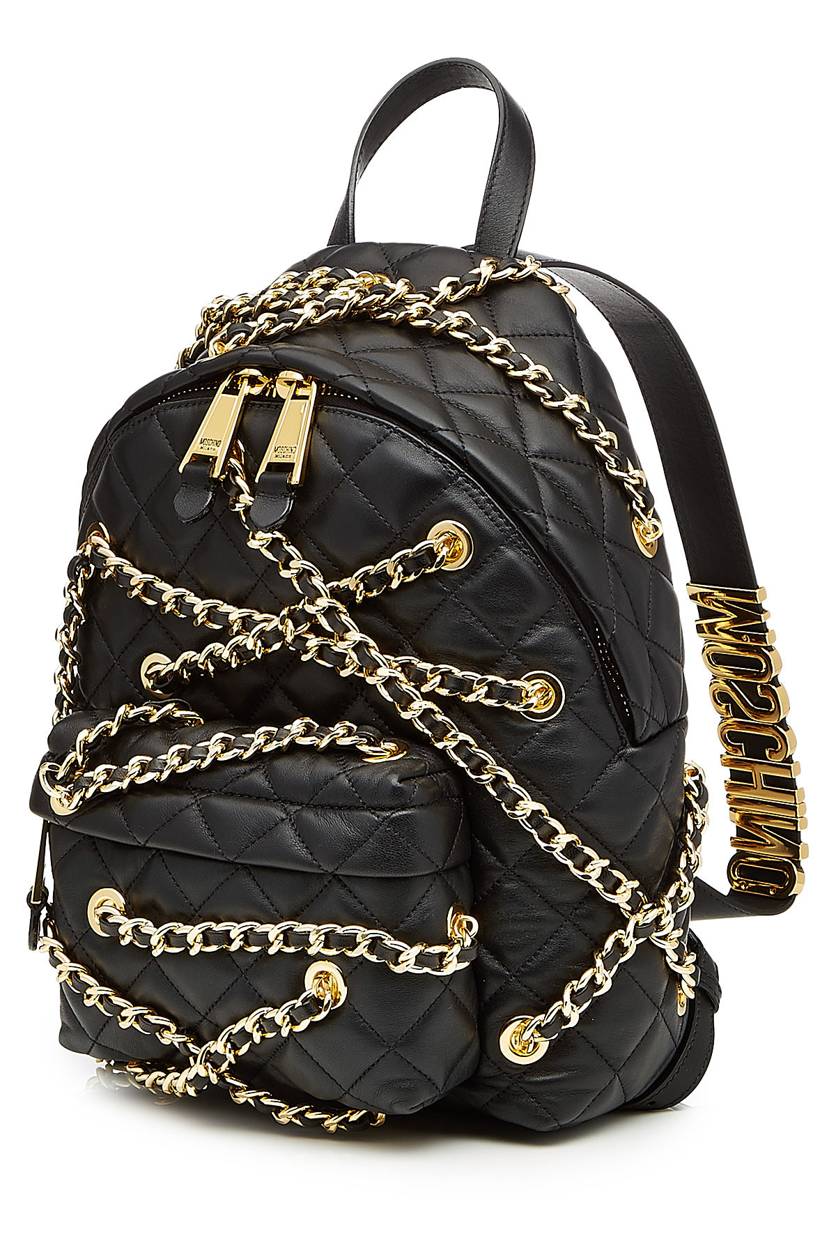 Lyst Moschino Quilted Leather Backpack With Goldtone Chains Black