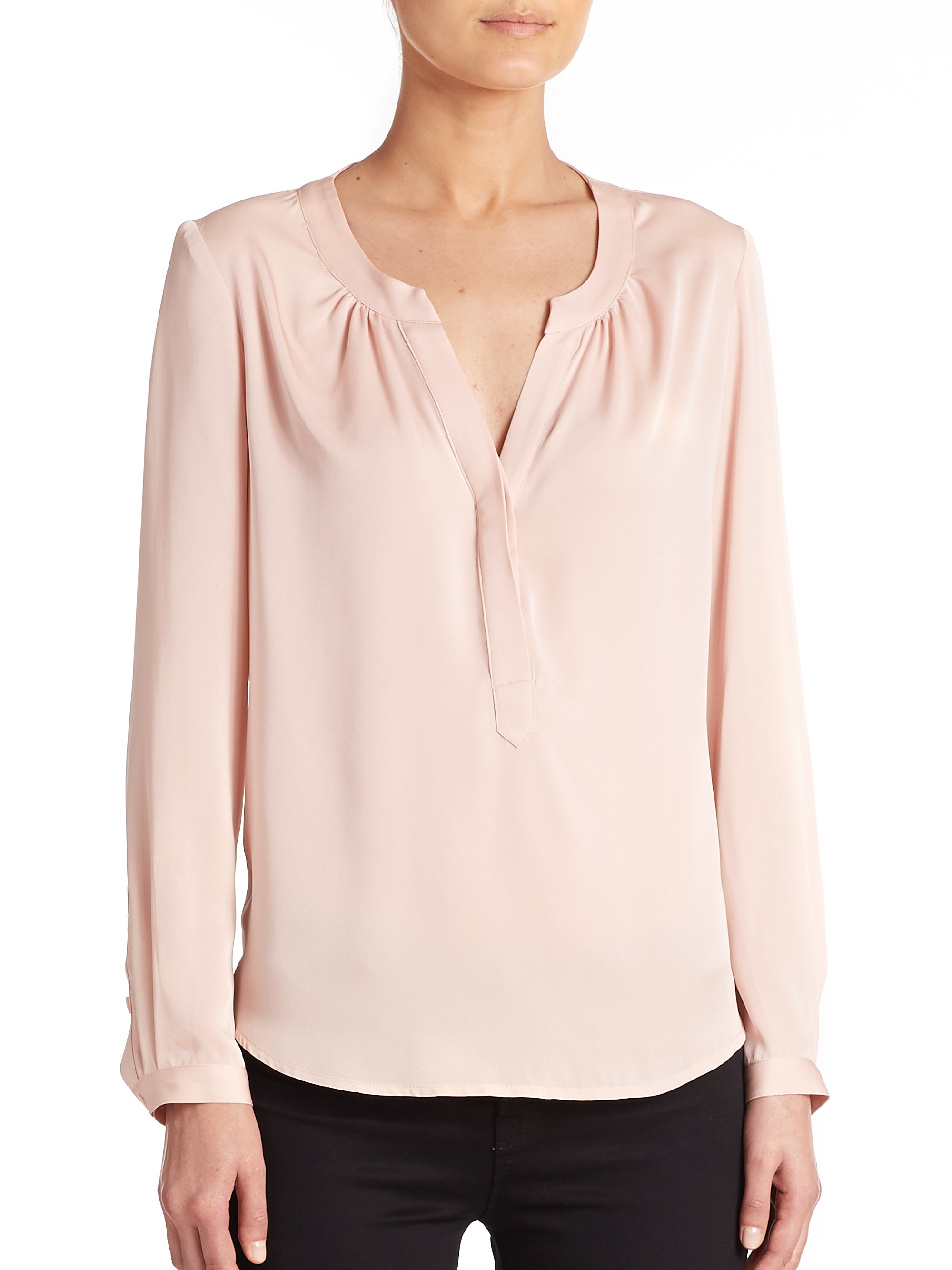 Lyst - Milly Stretch-silk Pullover Blouse in Natural