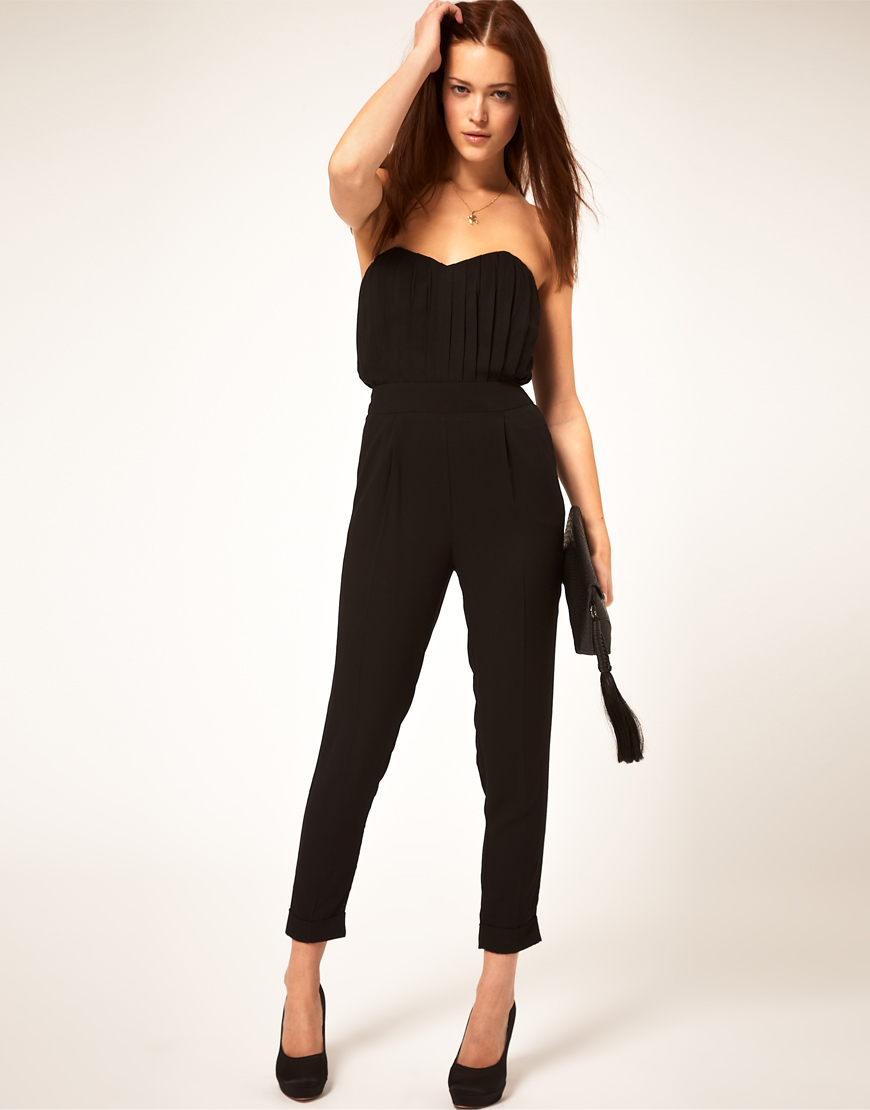 ASOS Pleated Bust Jumpsuit in Red - Lyst