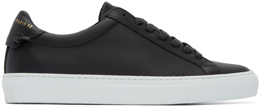 black low top leather sneakers
