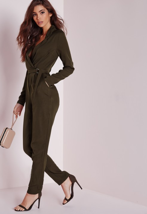 khaki long sleeve jumpsuit