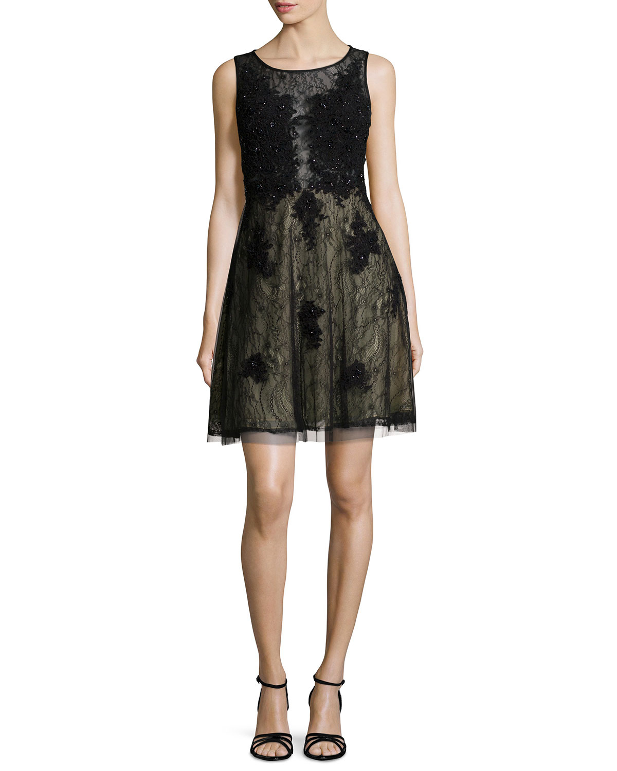 Lyst - Basix Black Label Sleeveless Beaded Lace Cocktail Dress in Black