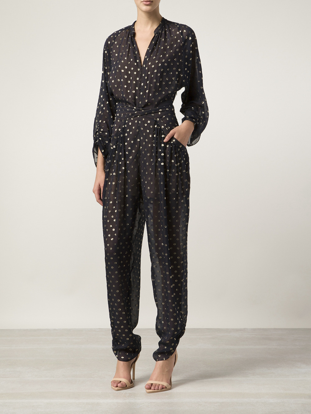 Stella mccartney Lame Dot Jumpsuit in Gold | Lyst