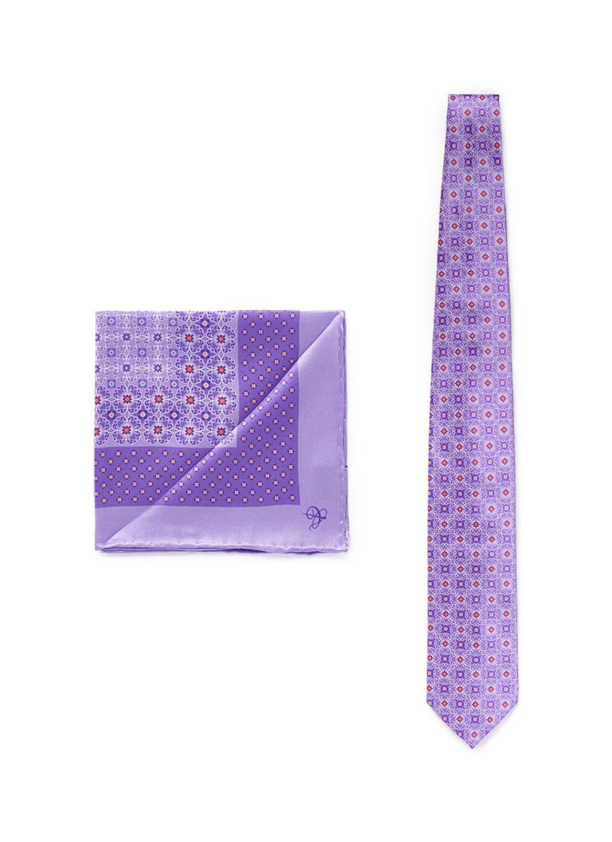 Lavender Wedding Lilac Floral Tie & Pocket Square Set 