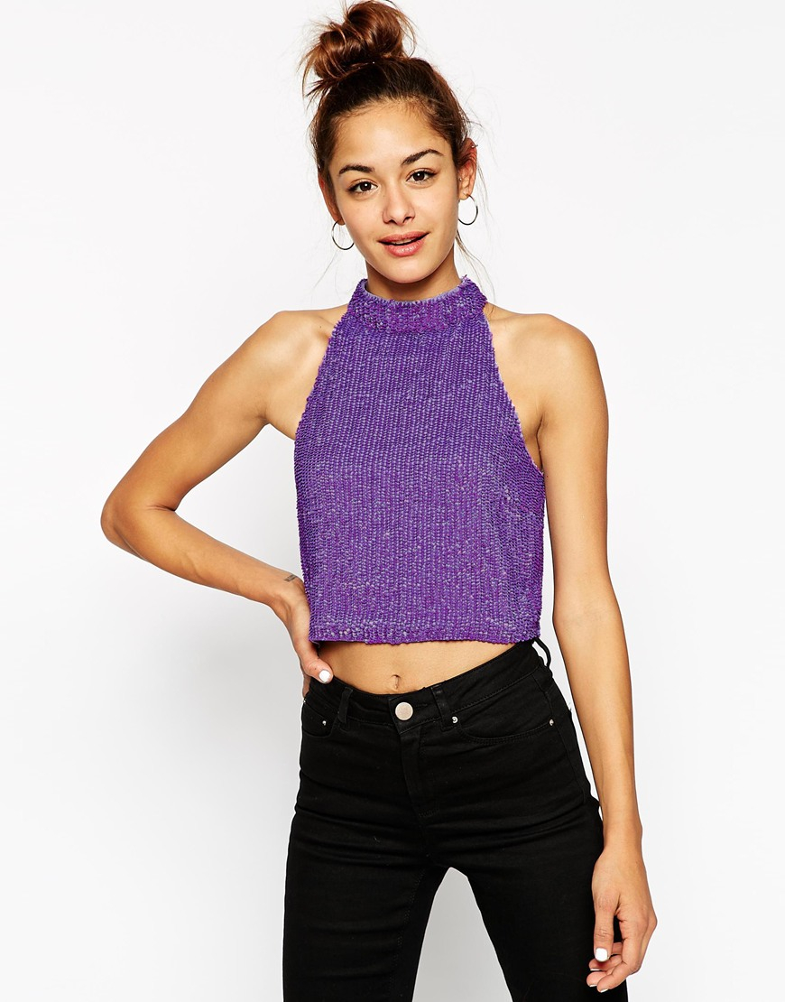 Zara ZARA LILAC SEQUIN HALTER TOP On Designer Wardrobe atelieryuwa
