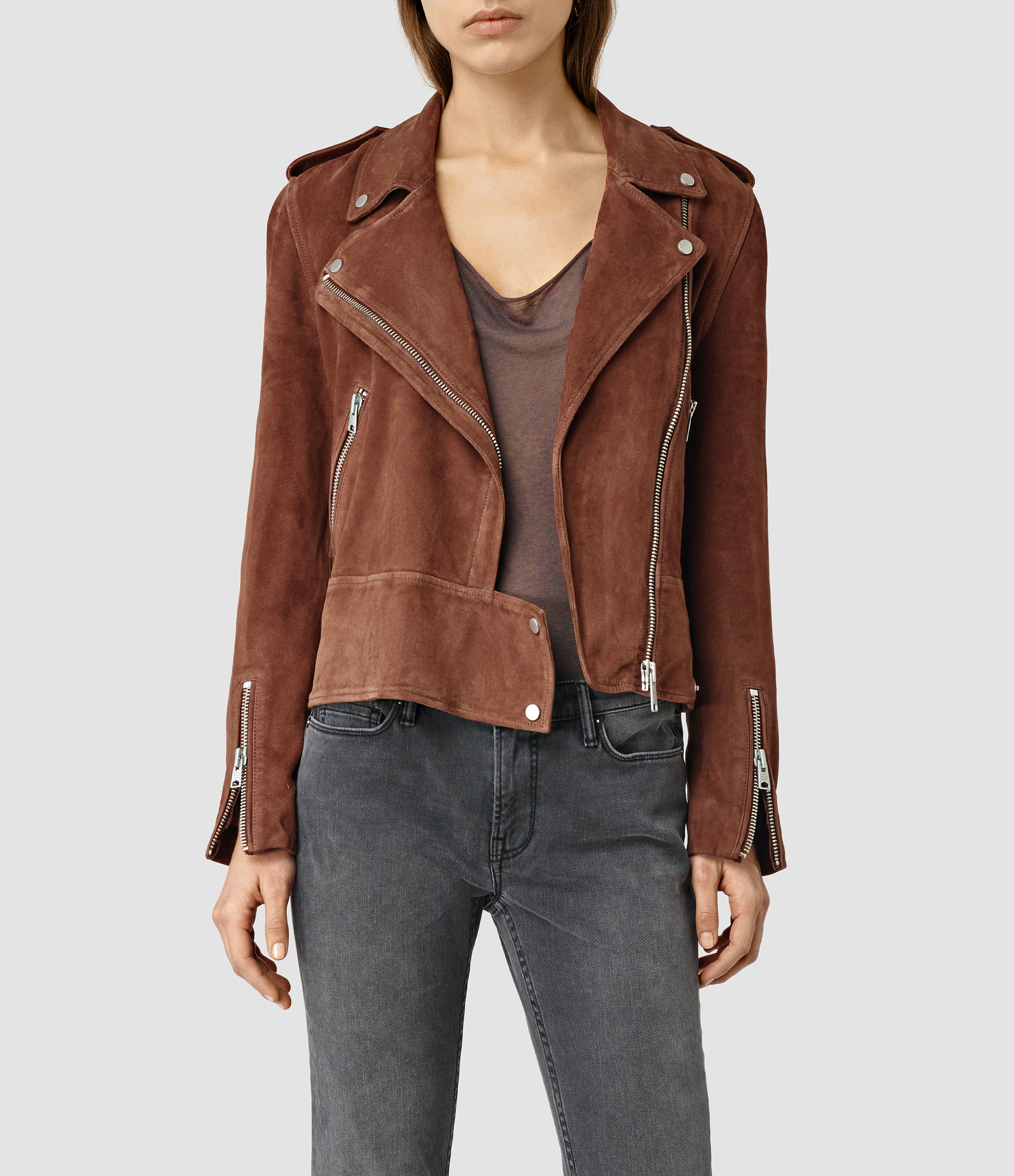 Women S Brown Holme Suede Biker Jacket Usa