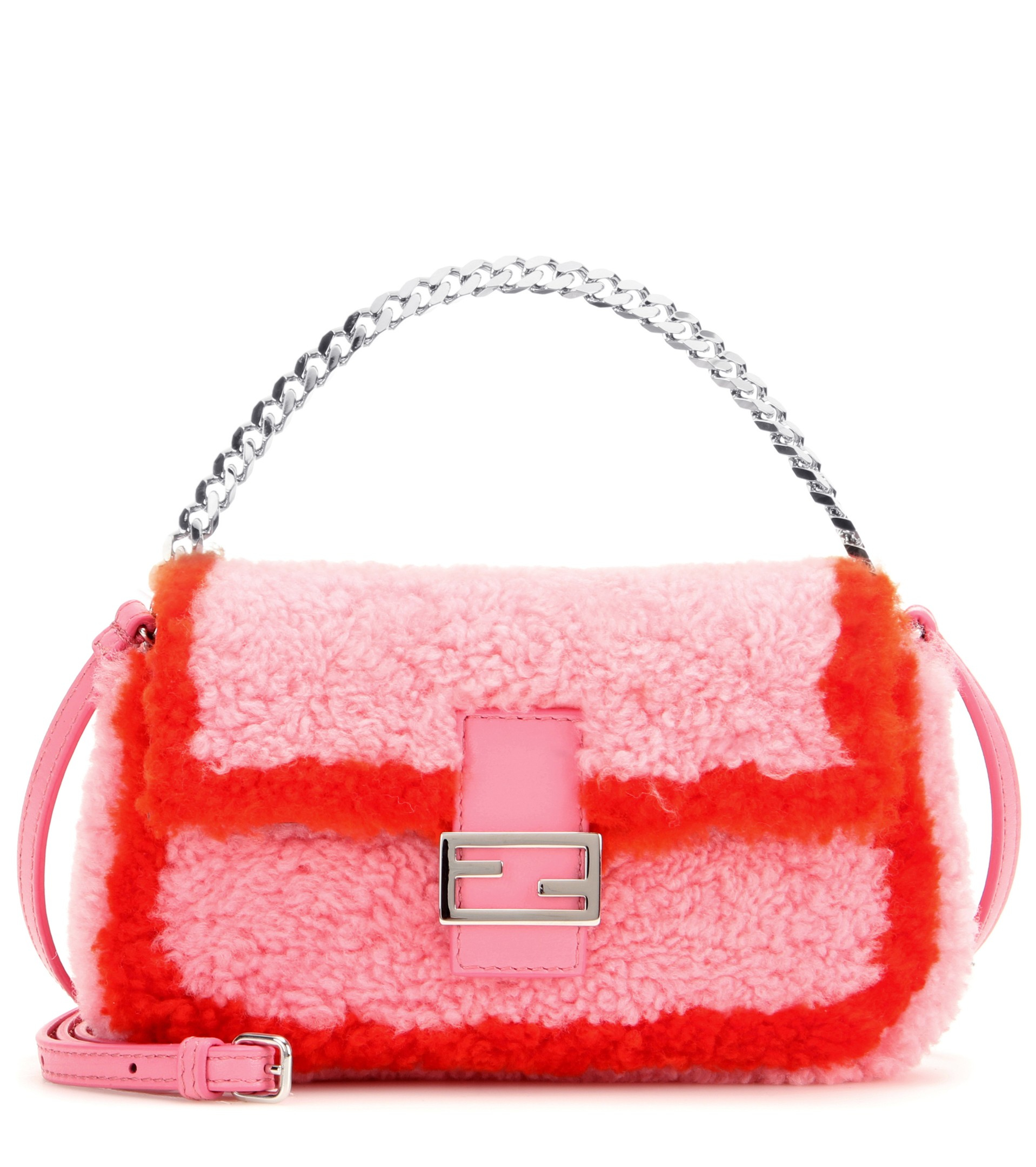 Fendi Baguette Shearling Shoulder in Pink |