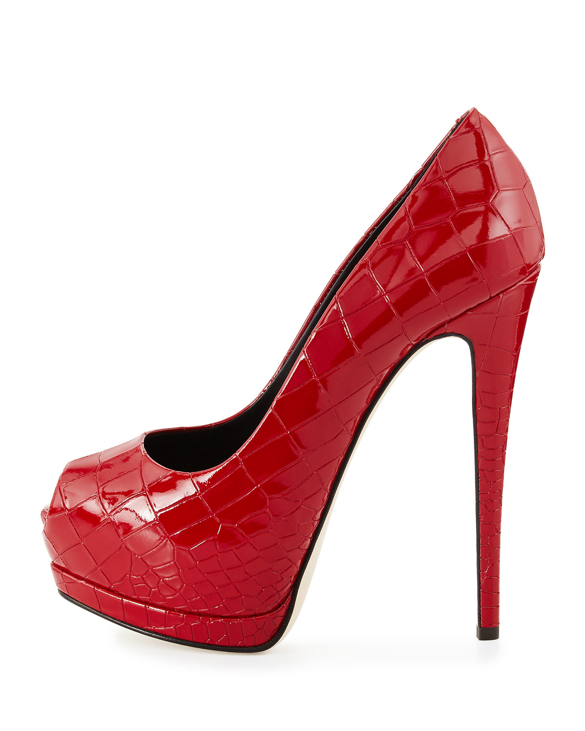 Lyst - Giuseppe Zanotti Red Croc-embossed Patent Leather 'sharon' Peep ...