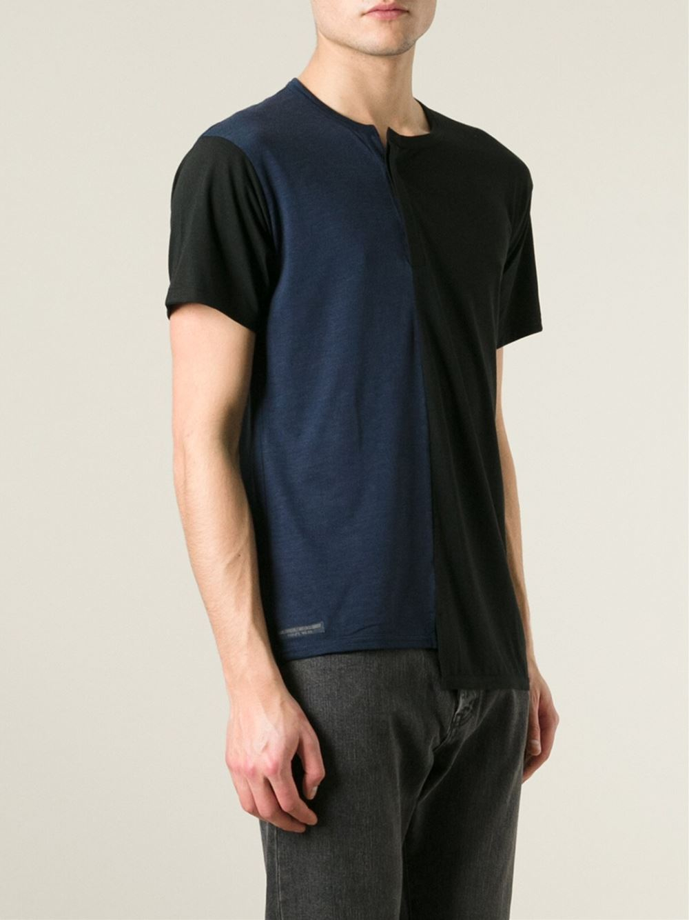 Yohji Yamamoto Color-Block Asymmetric T-Shirt in Black (Blue) for Men ...