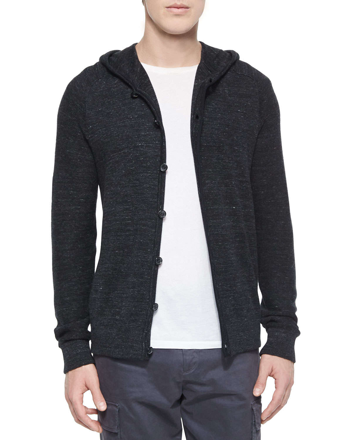 Lyst - Vince Long-sleeve Hooded Cardigan in Black for Men