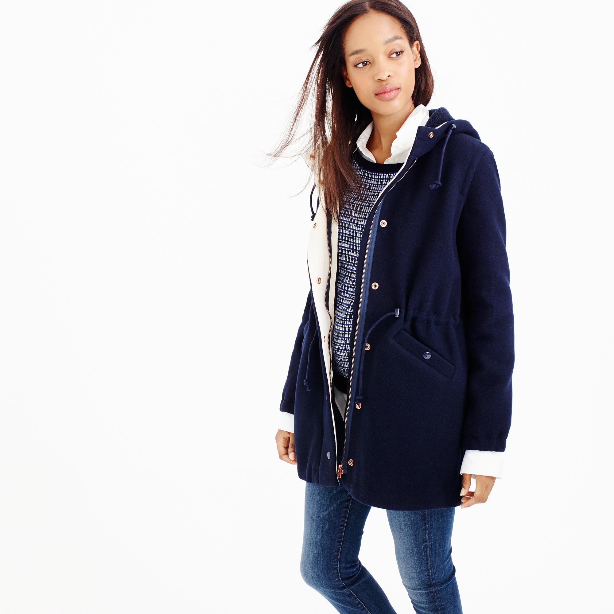 J.crew Stadiumcloth Anorak Coat in Blue (navy) Lyst