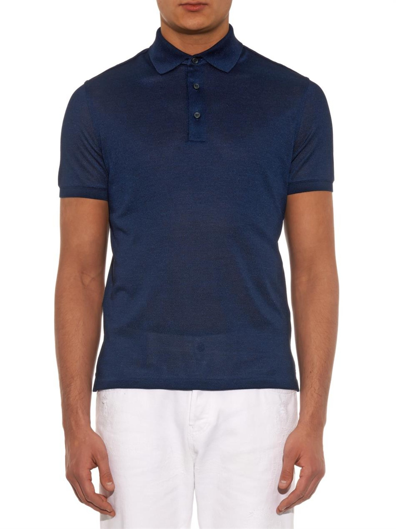 Ermenegildo zegna Waffle-Knit Silk Polo Shirt in Blue for Men | Lyst
