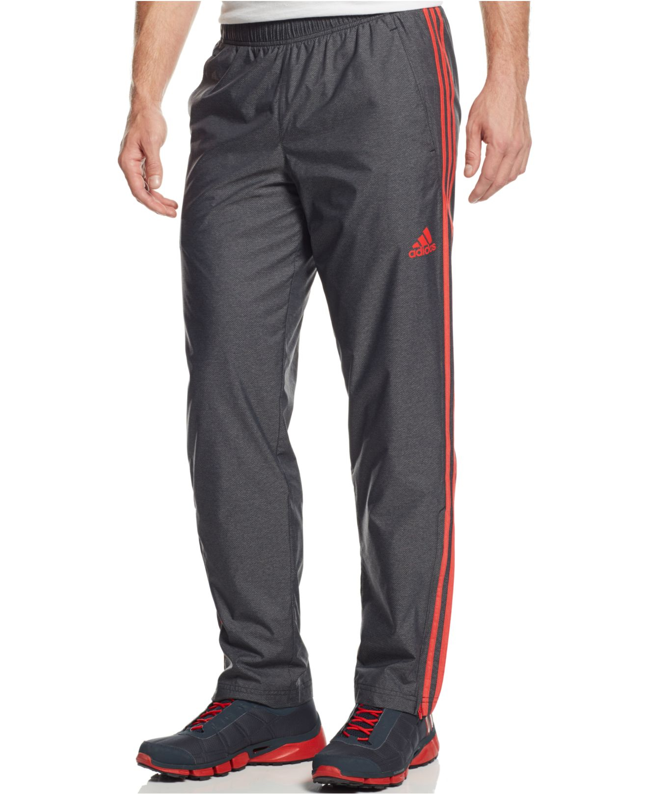 adidas Synthetic Essentials Woven Pants in Dark Grey Heather/Scarlet