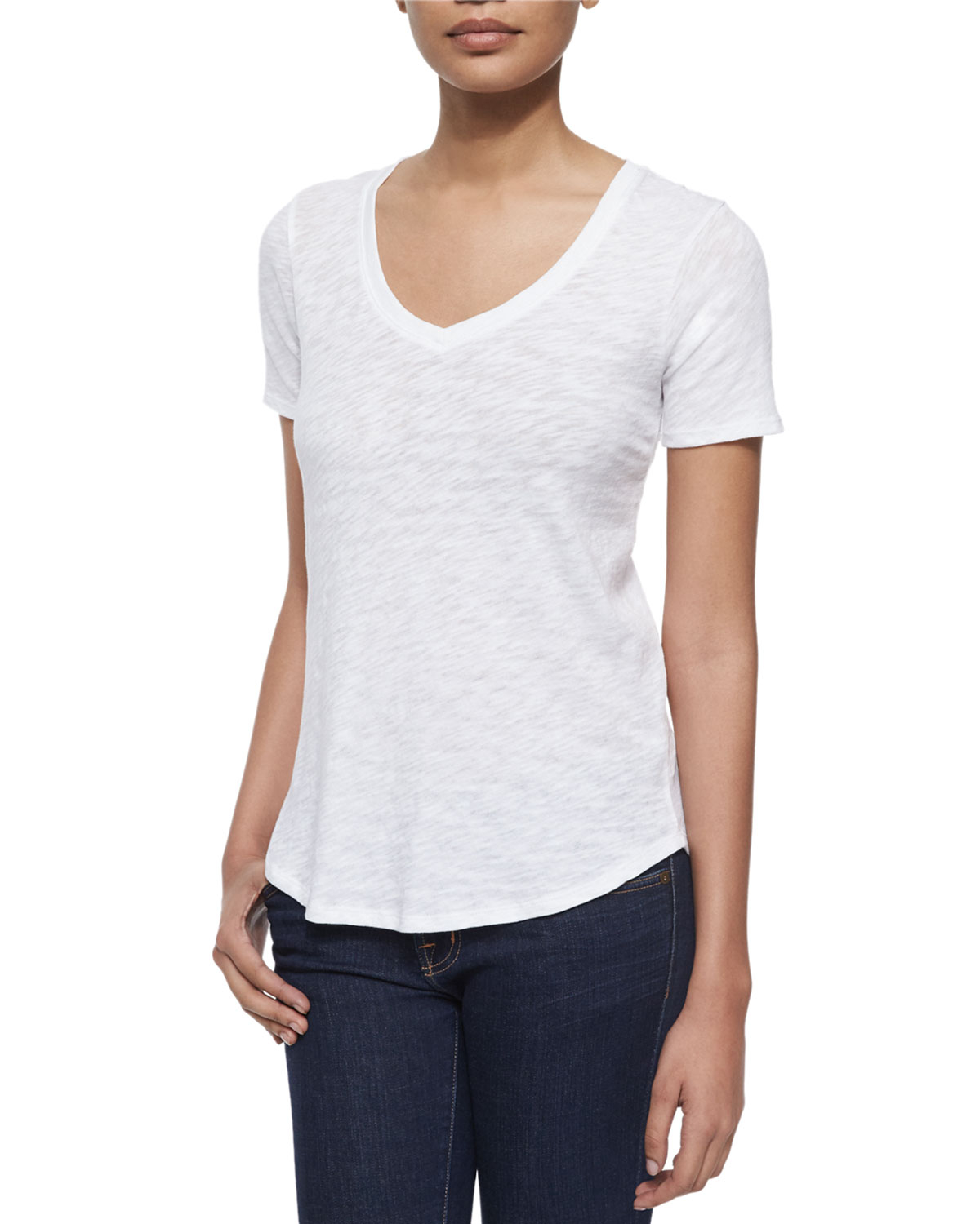 Atm Shortsleeve Vneck Slub Jersey Tee in White Lyst