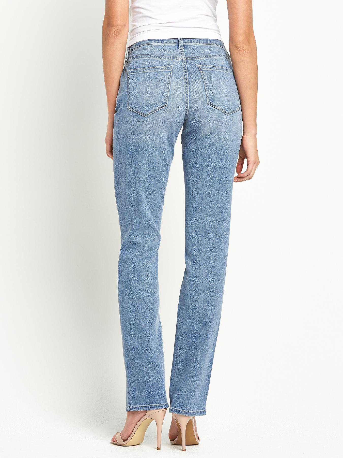 Nydj High Waisted Light Wash Straight Slimming Jeans in Blue