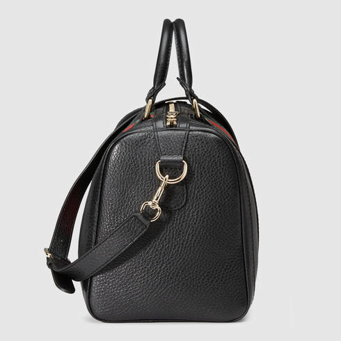 Gucci Vintage Web Leather Boston Bag in Black | Lyst