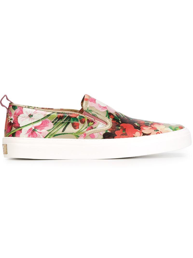 Inlay it's useless Veil Gucci Floral Print Slip-on Sneakers | Lyst
