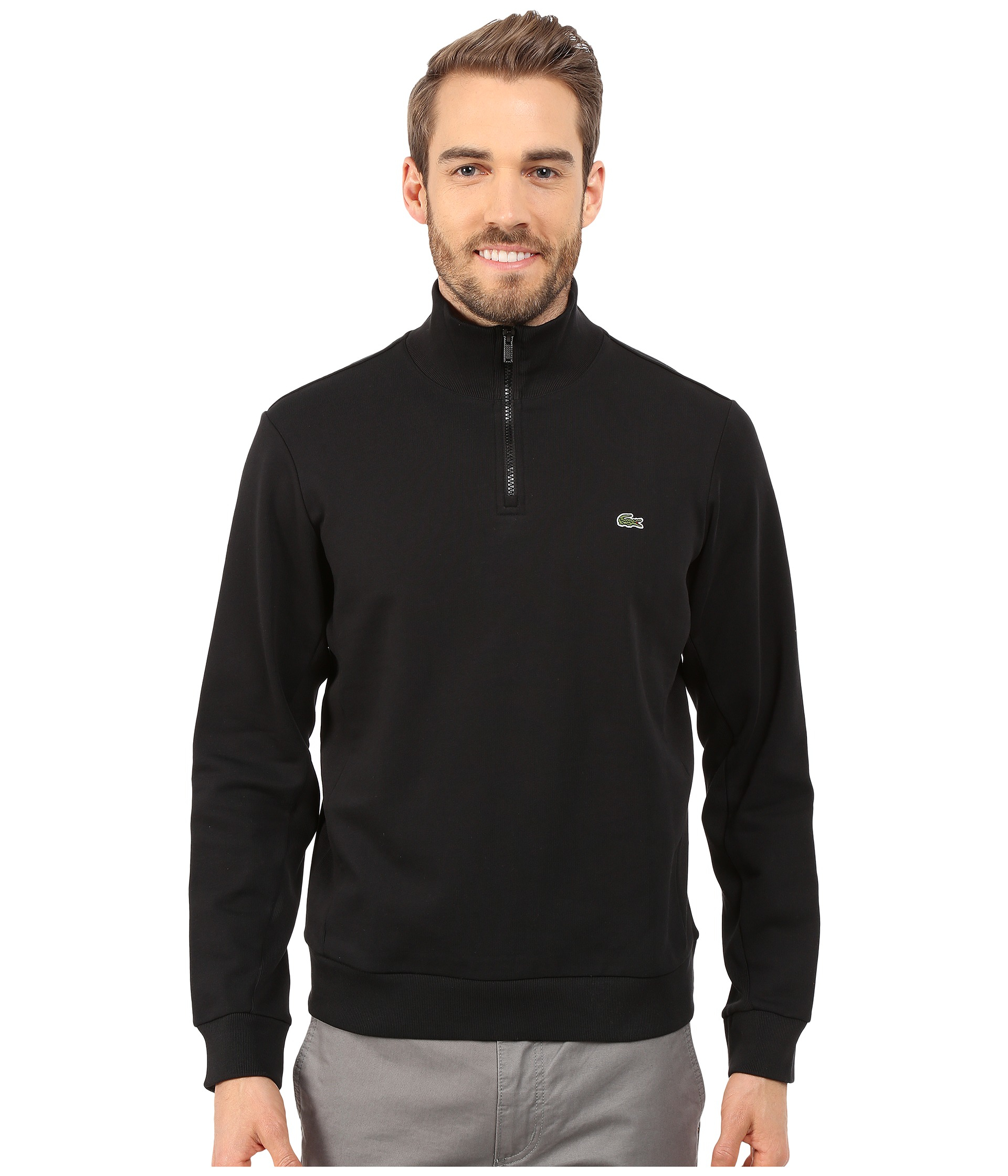 Lacoste Light Weight Fleece 1/4 Zip Sweatshirt in Black for Men - Lyst