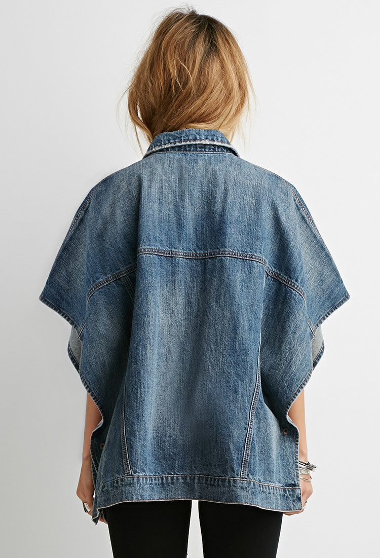 Forever 21 Button Front Denim Poncho In Blue Lyst