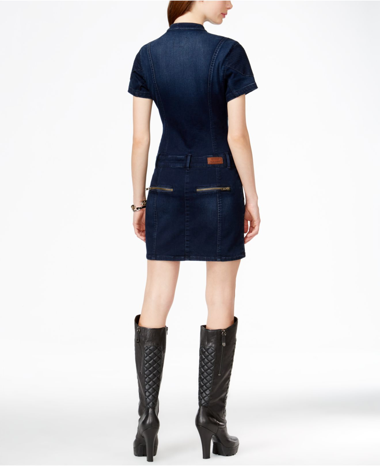 Lyst Guess Shortsleeve Denim Racer Dress in Blue