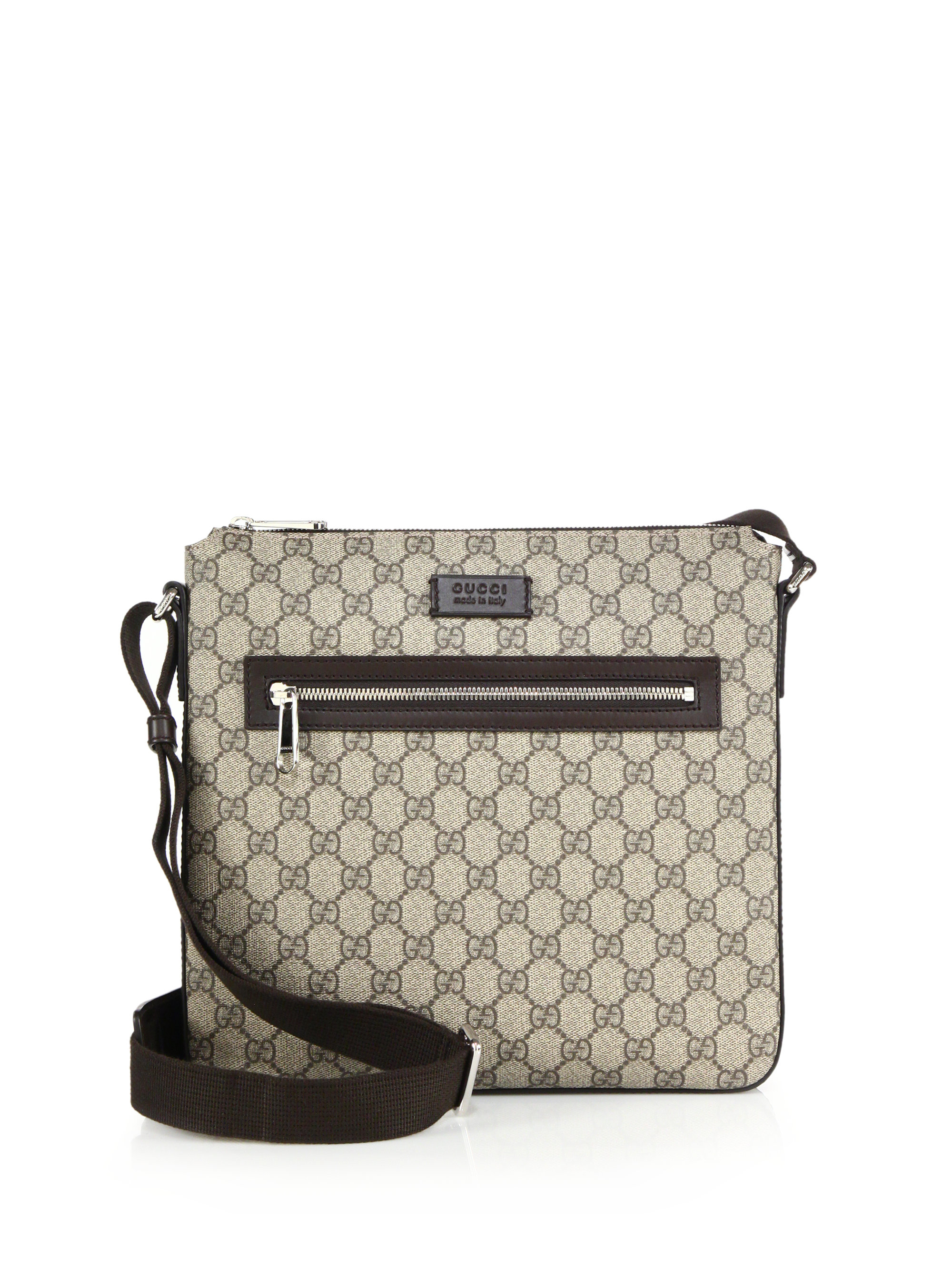 Gucci Gg Supreme Canvas Flat Messenger Bag in Brown for Men | Lyst