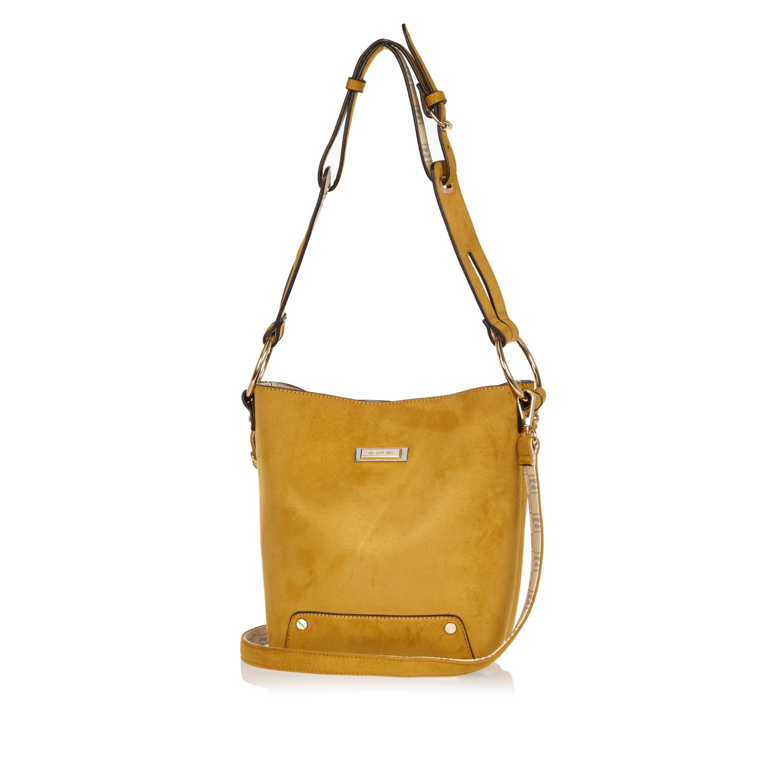 River Island Leather Yellow Monogram Strap Handbag - Lyst