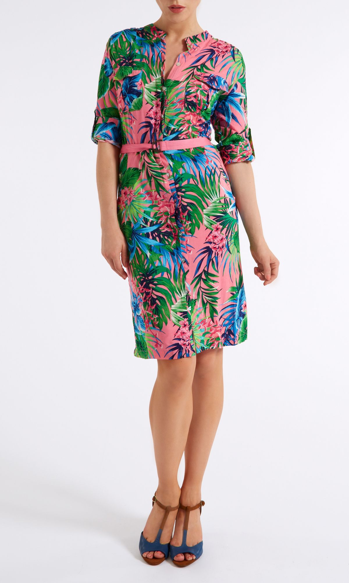 Lyst Almost Famous  Tropical Shirt  Dress  in Green