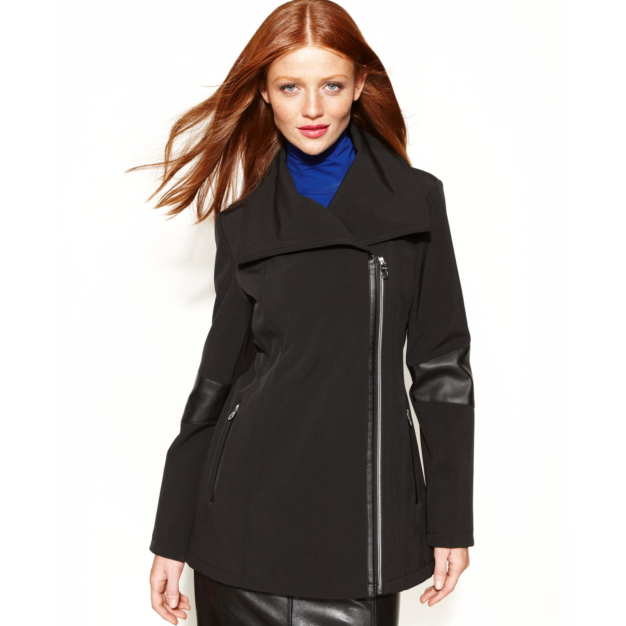 Calvin klein faux leather trim coat Clearance