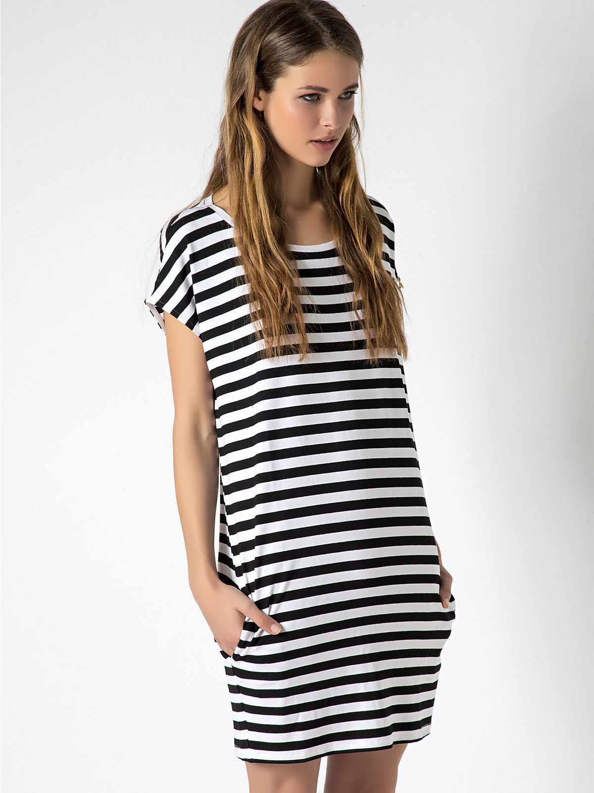 Patrizia Pepe Stripy Dress In Jersey Fabric in Black (Bianco/Nero) | Lyst