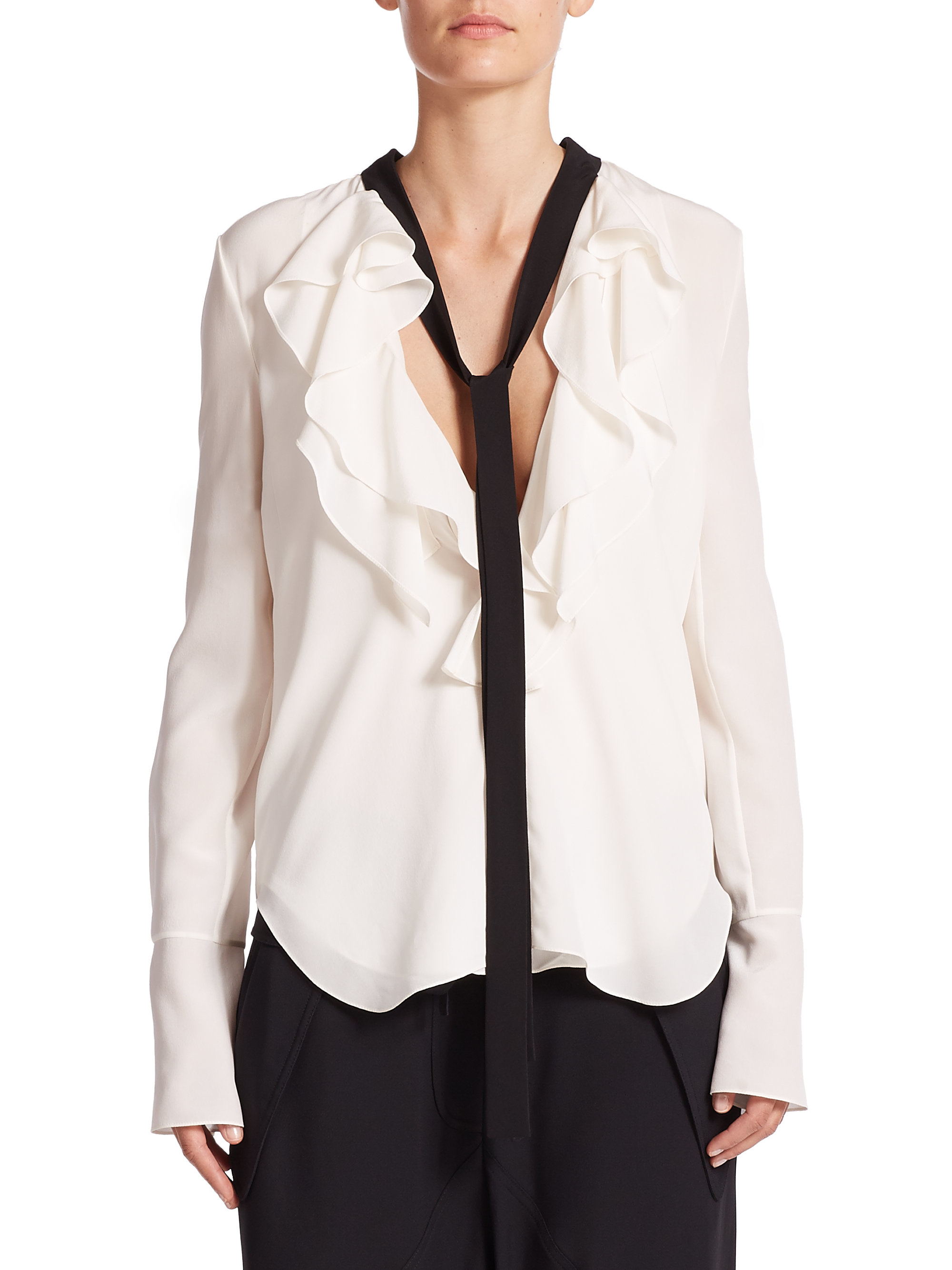 tie neck ruffle blouse