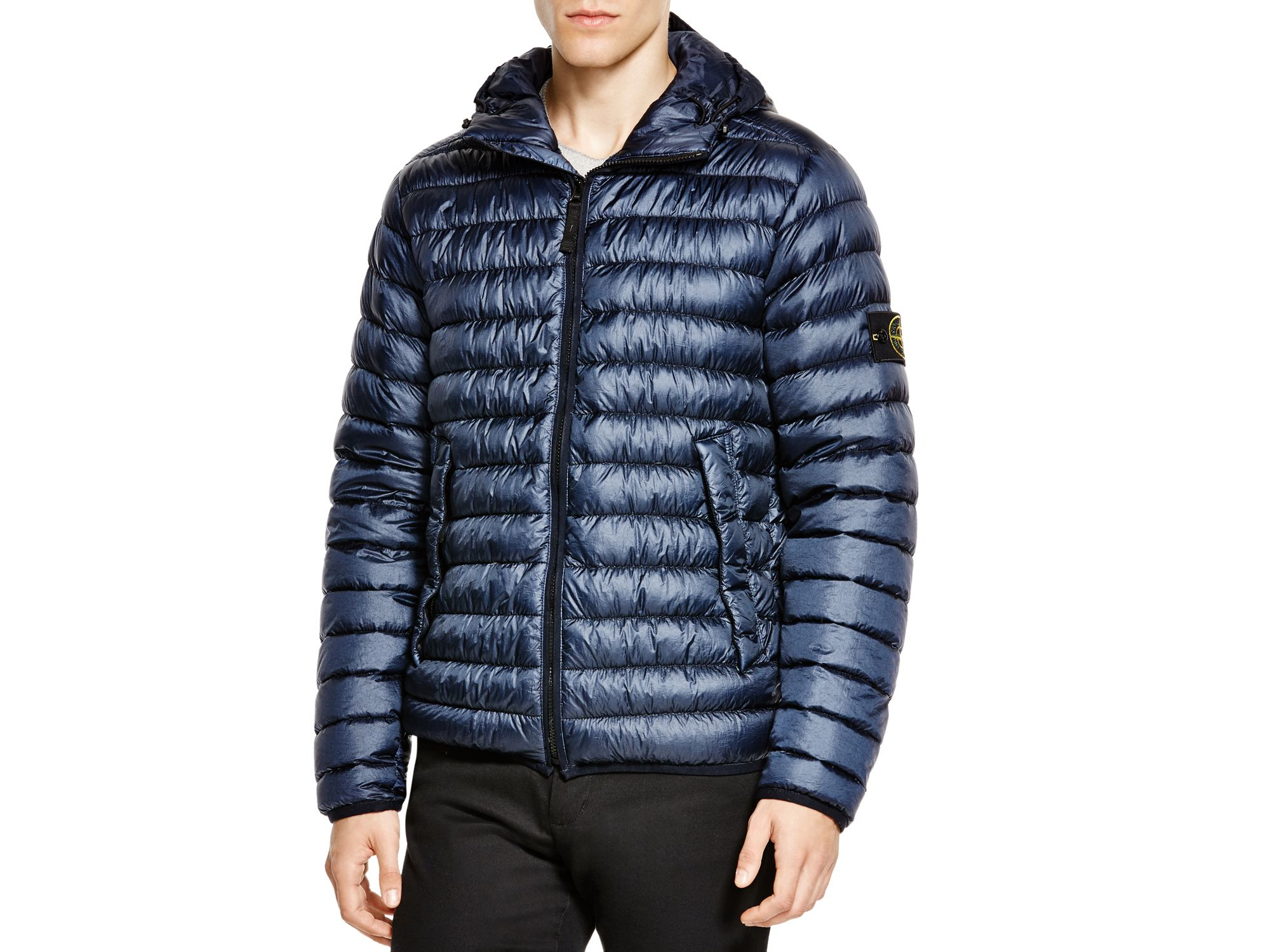 Stone Island Hooded Down Jacket in Navy Blue (Blue) for Men - Lyst