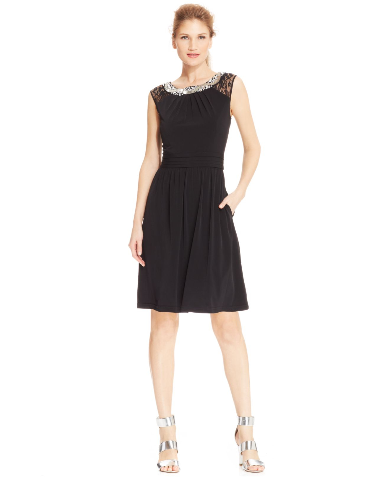 Lyst - Ellen Tracy Illusion-Lace Embellished Dress in Black