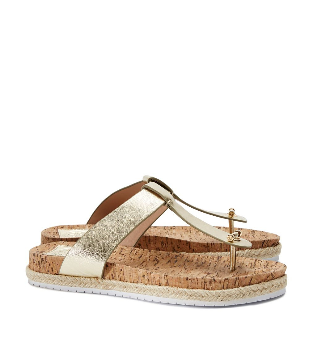 Tory Burch CorkFootbed Metallic Flat Thong Sandal Lyst