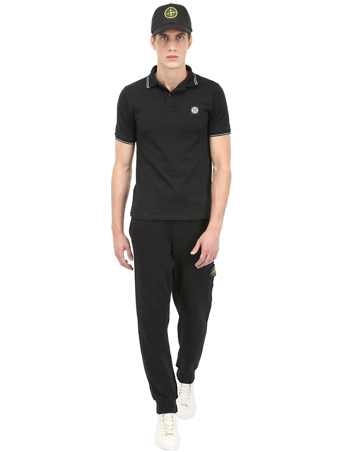 Download Stone Island Stretch Cotton Piqué Polo Shirt in Black for ...