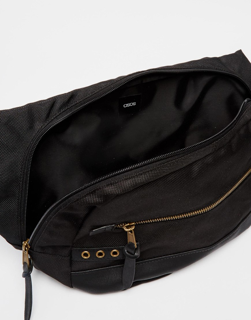 ASOS Oversized Cross Body Fanny Pack In Black Canvas in Black for Men