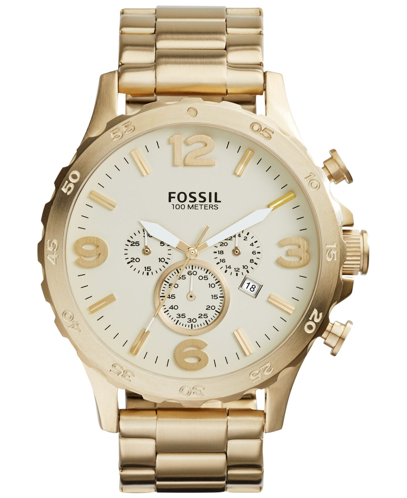 Fossil Men's Chronograph Nate Gold-tone Stainless Steel Bracelet Watch