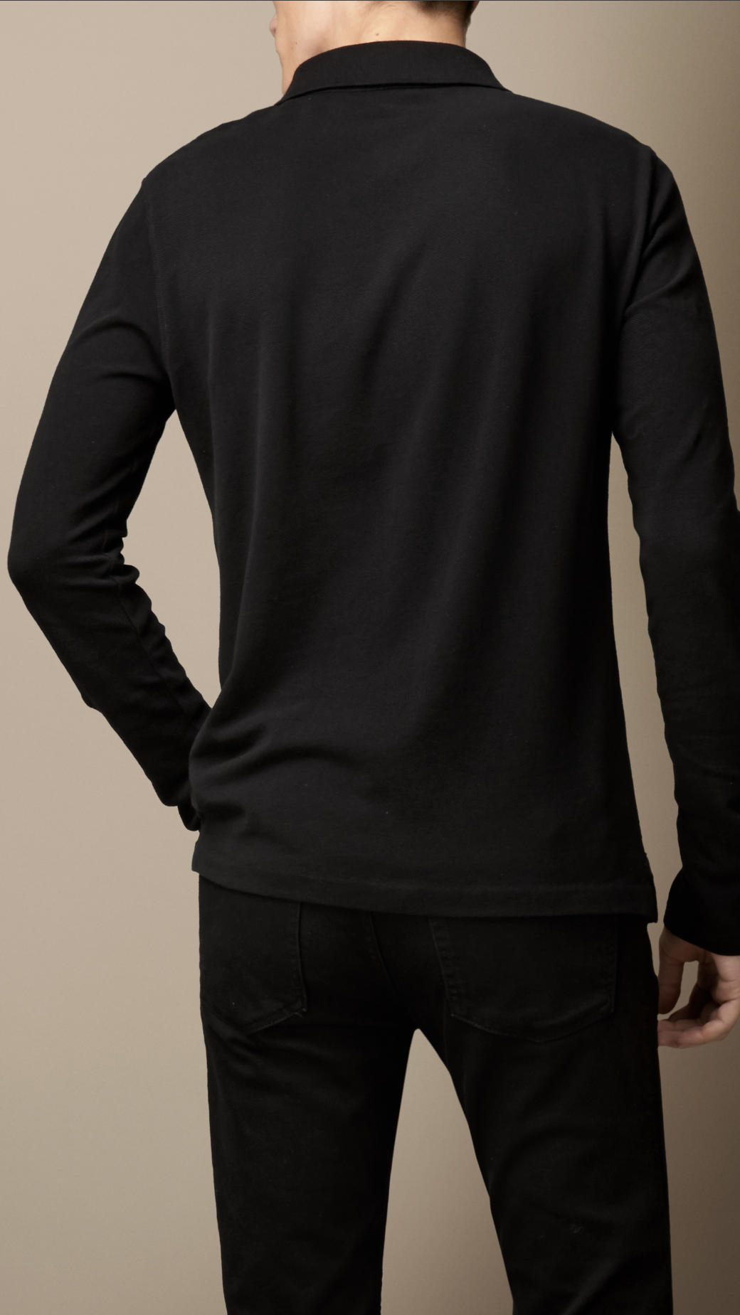 Burberry Long Sleeve Polo Shirt in Black for Men - Lyst