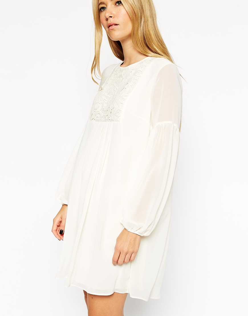 Lyst Asos  Swing Boho  Dress  With Lace Bib in Natural