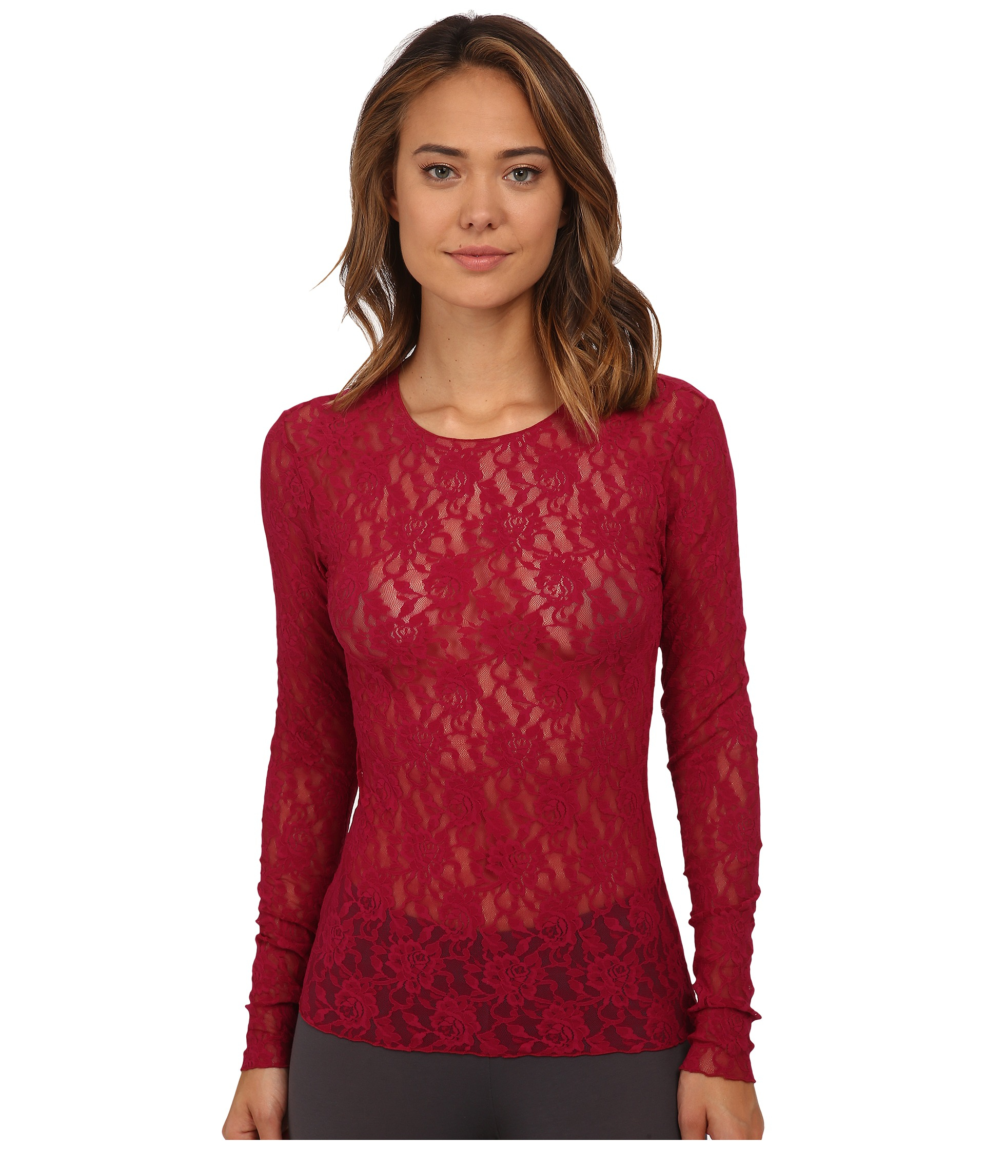 Hanky Panky Signature Lace Unlined Long Sleeve Top in Red - Lyst