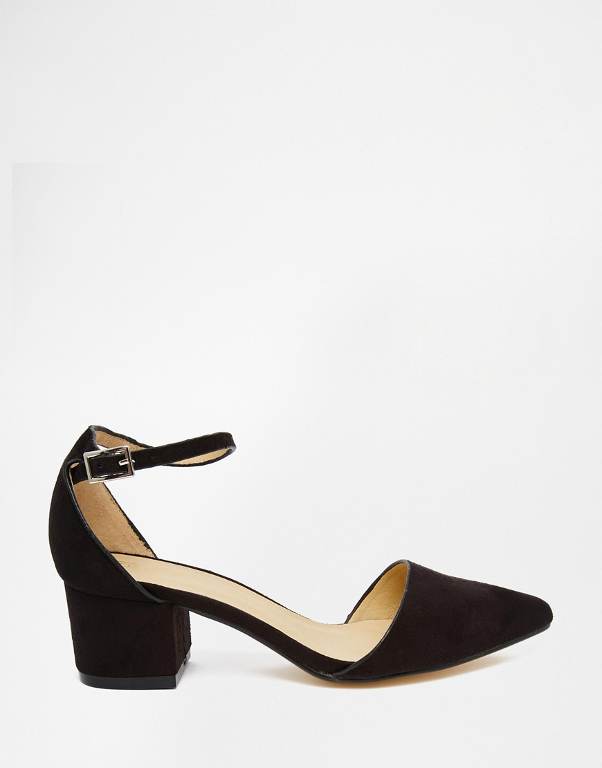 black mid heel shoes with ankle strap