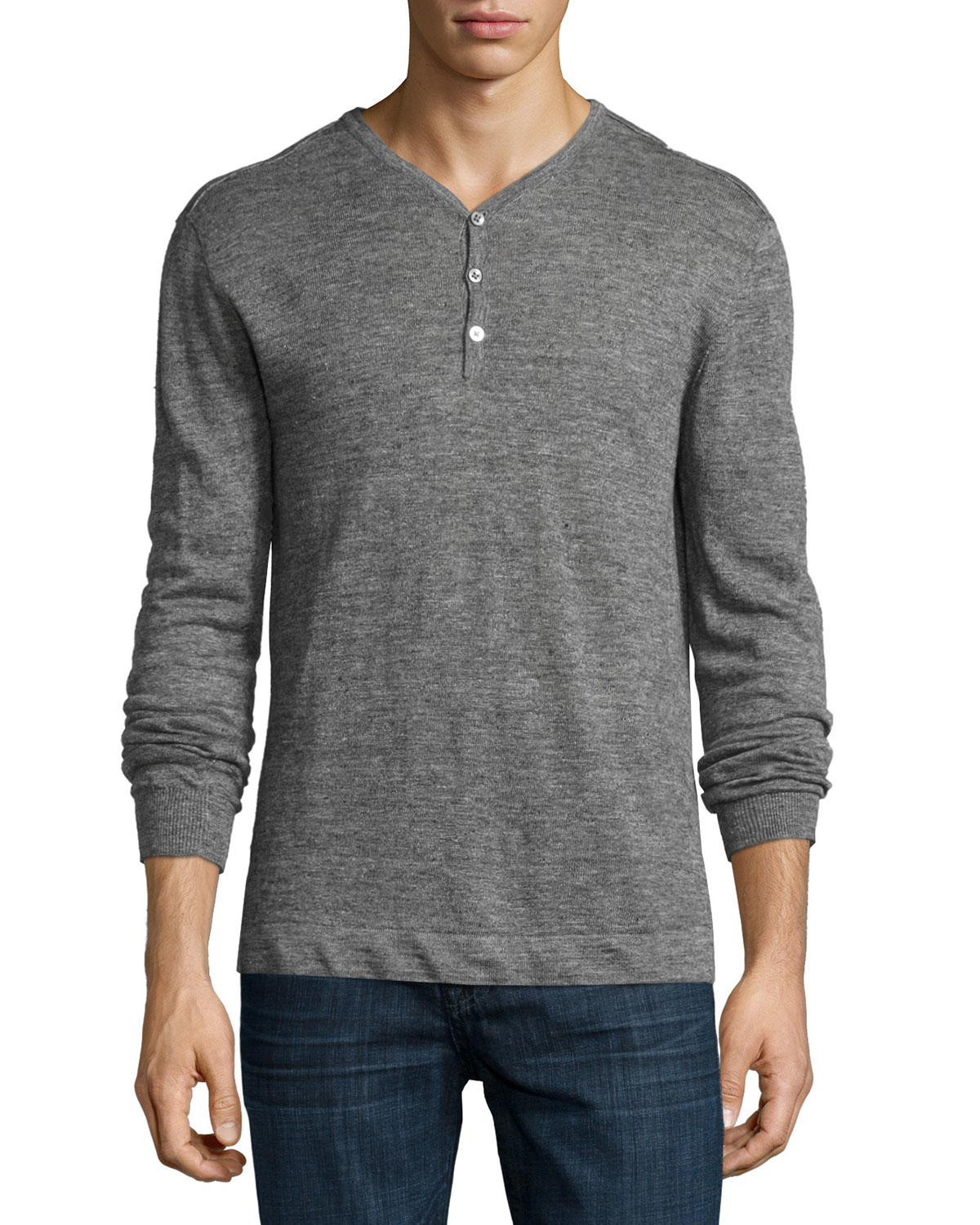 John varvatos Long-sleeve Linen Henley Shirt in Gray for Men | Lyst
