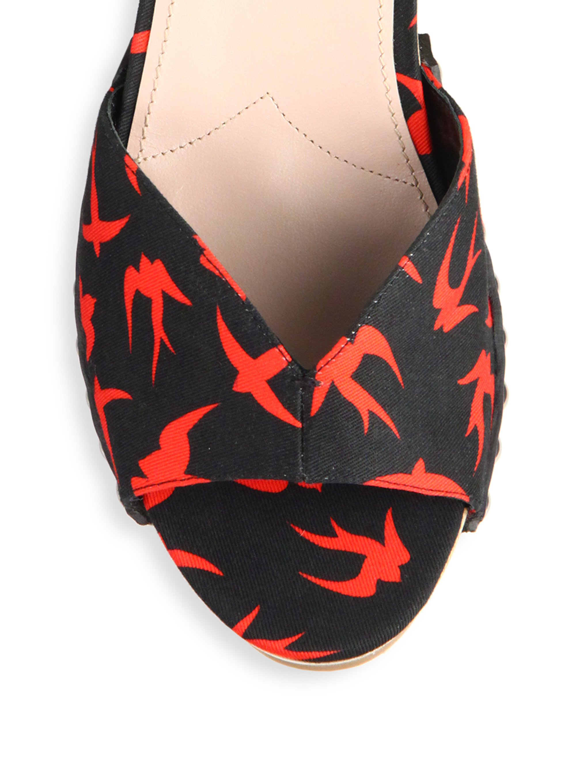 Miu Miu Leather Swallow-print Wooden Clog Sandals | Lyst