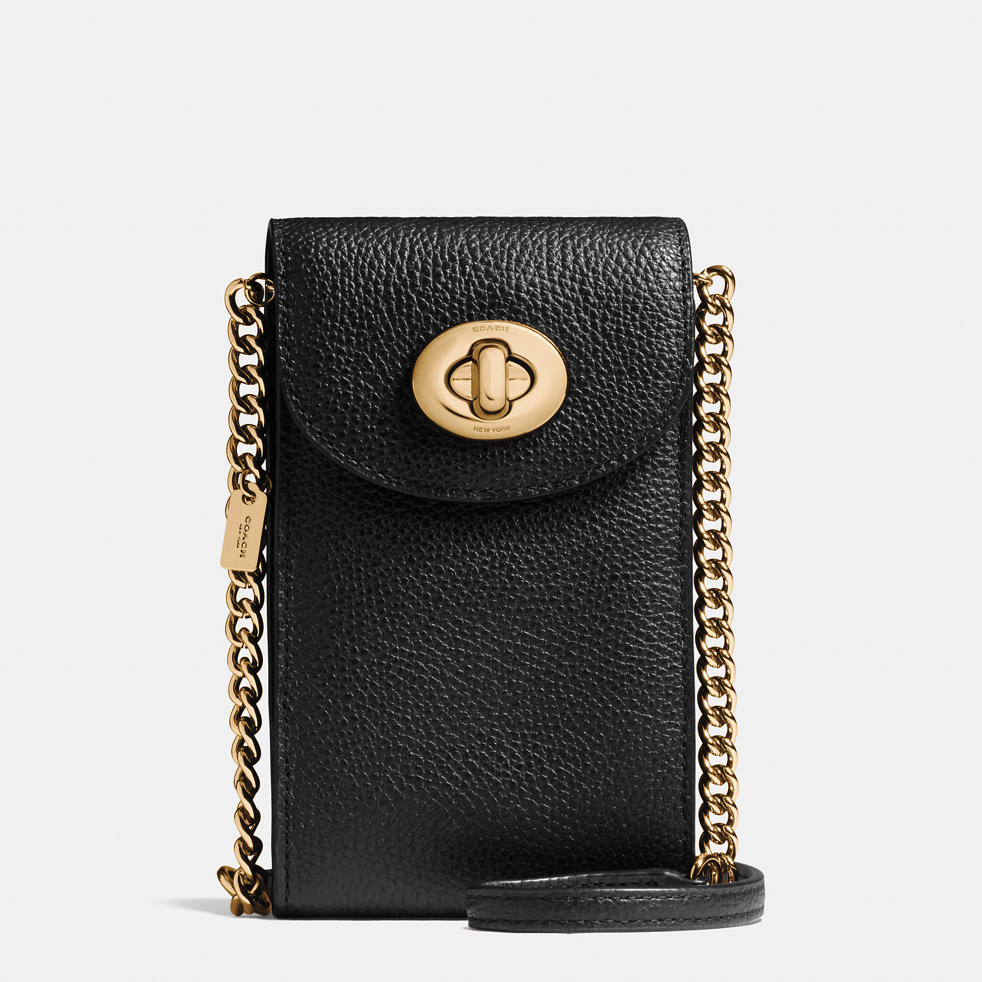 COACH Cell-Holder Pebbled-Leather Cross-Body Bag in Light Gold/Black (Black) - Lyst