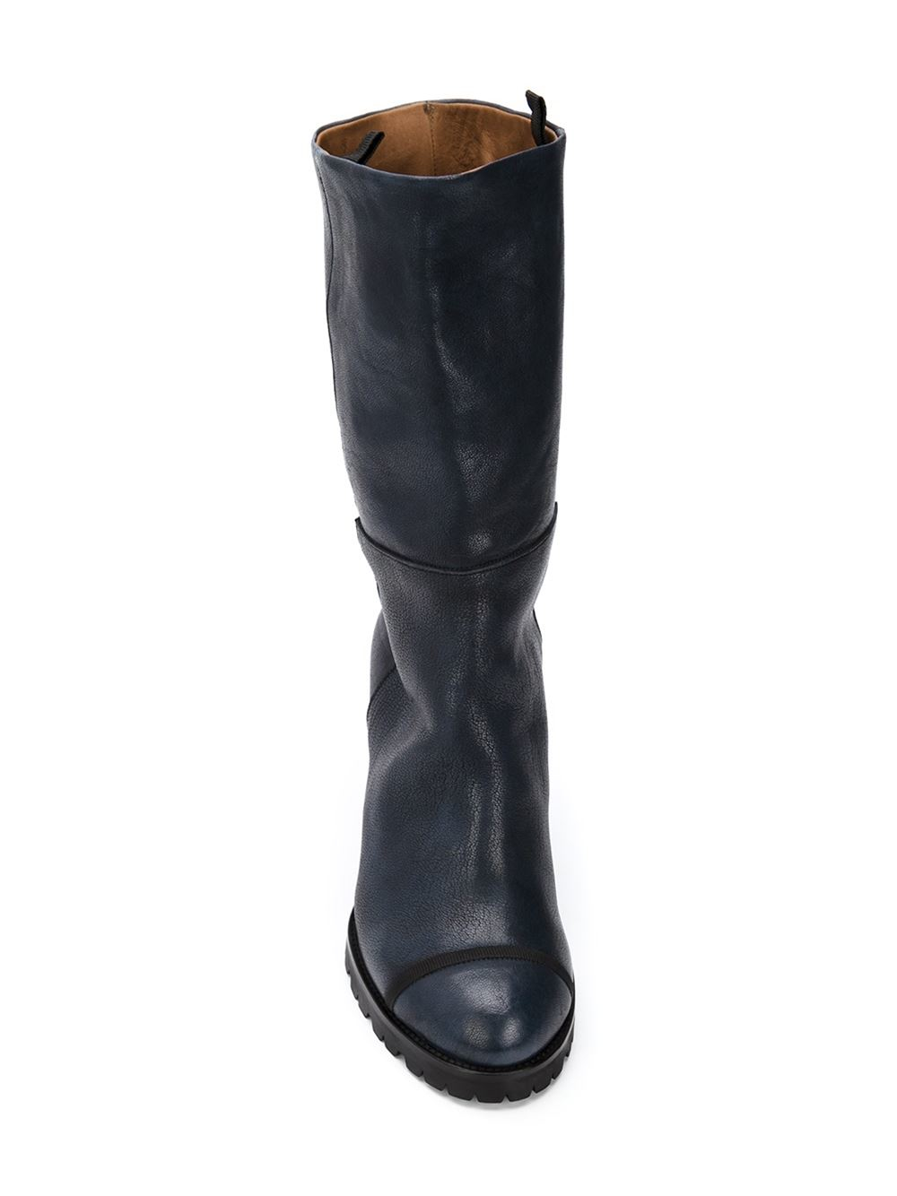 Chuckies New York Leather Midcalf Wedge Boots in Blue Chuckies New York Leather Midcalf Wedge Boots in Blue