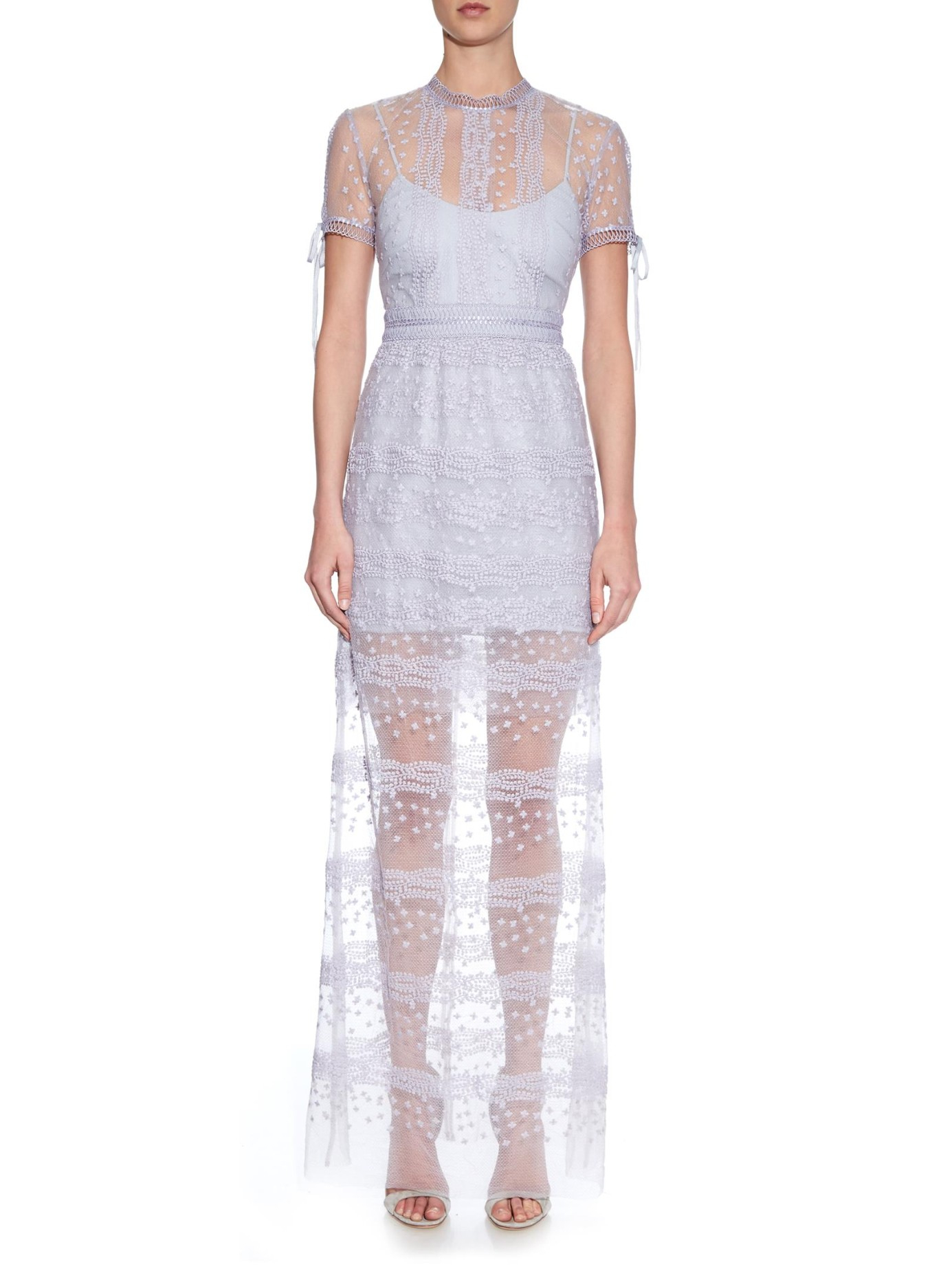 Self-portrait Sheer Floral-lace Layered Maxi Dress in 