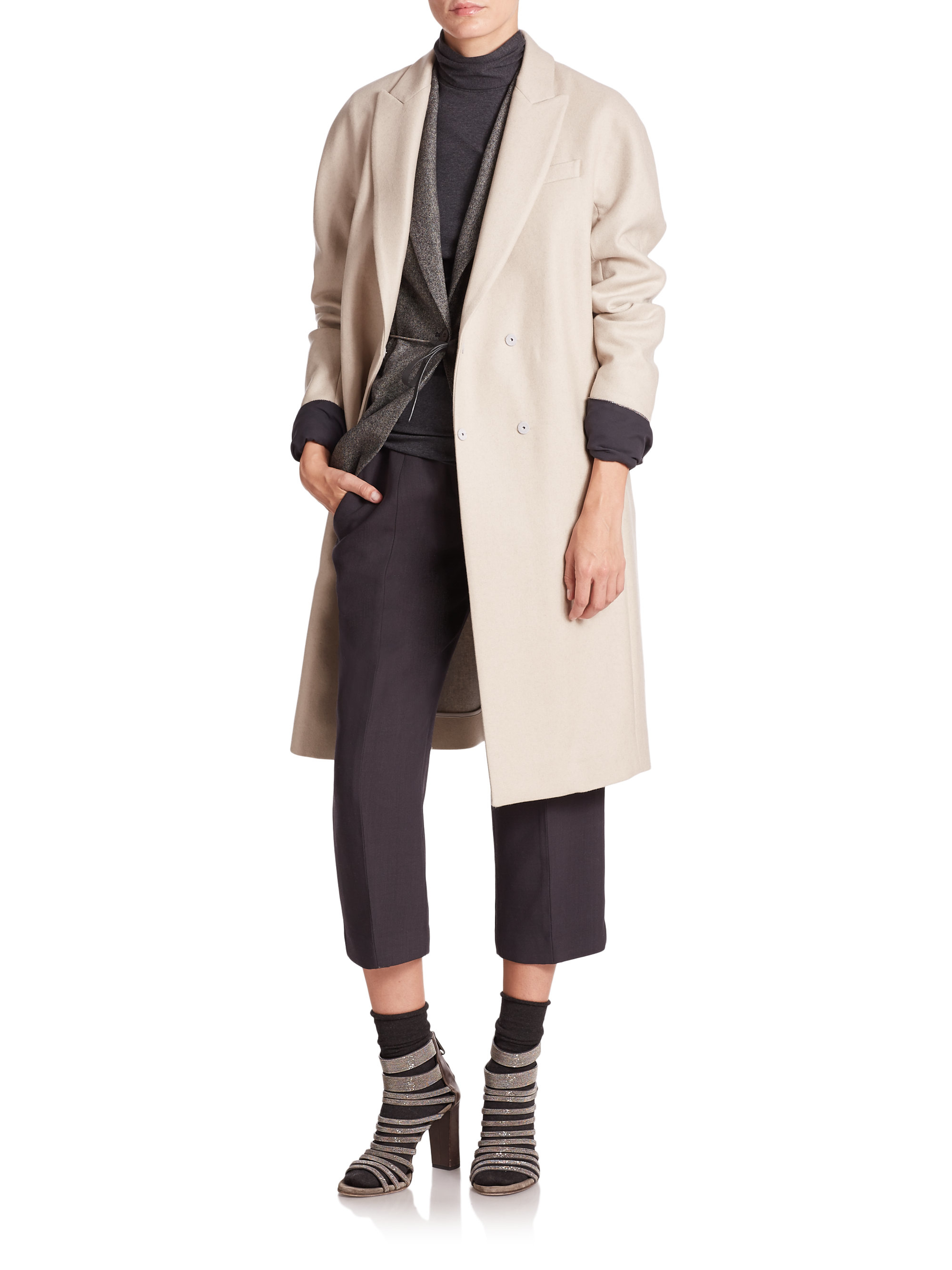 Lyst - Brunello Cucinelli Double-faced Cashmere Coat in Natural