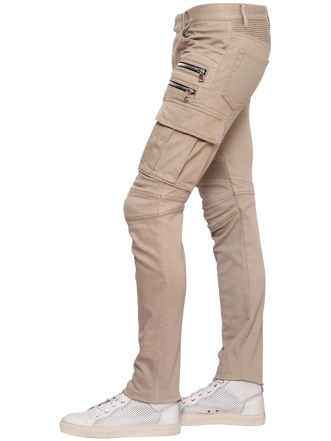 Balmain 17cm Cargo Biker Stretch Denim Jeans in Beige (Natural) for Men -  Lyst