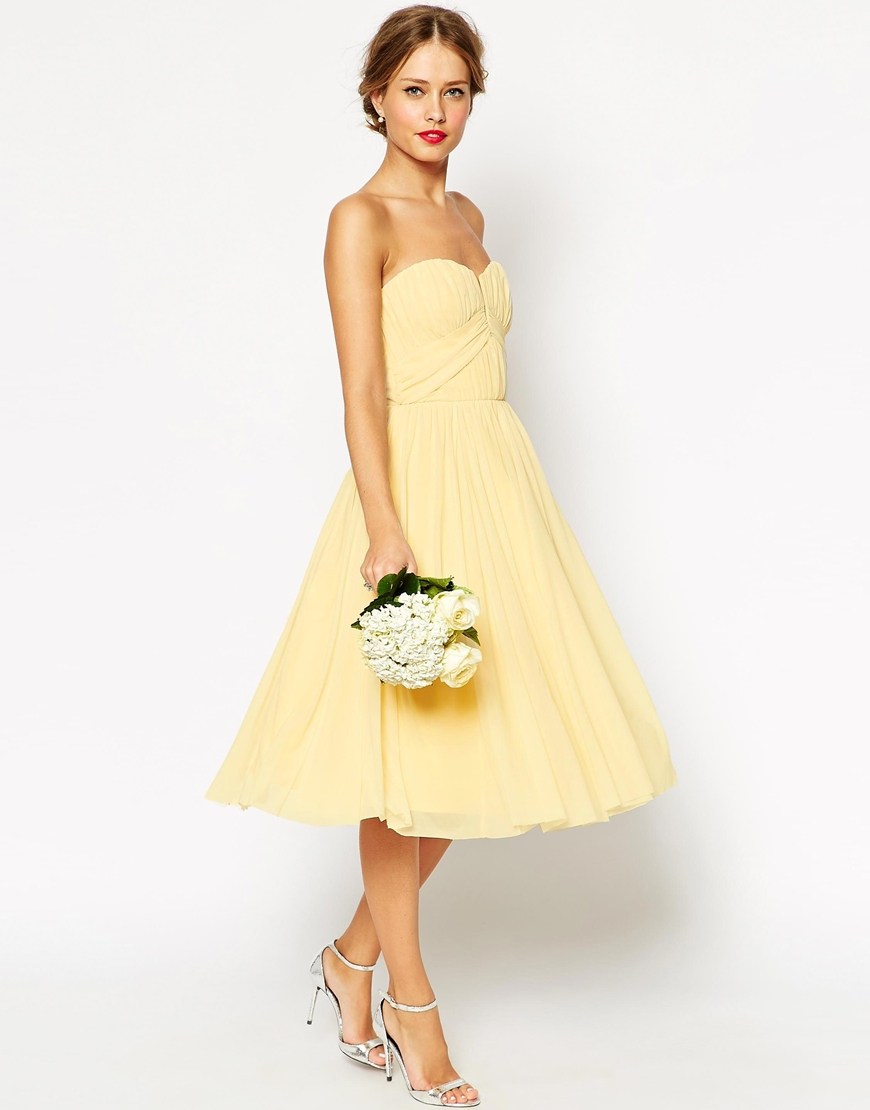 Lyst ASOS Wedding Ruched Bodice Bandeau Midi Dress in Yellow