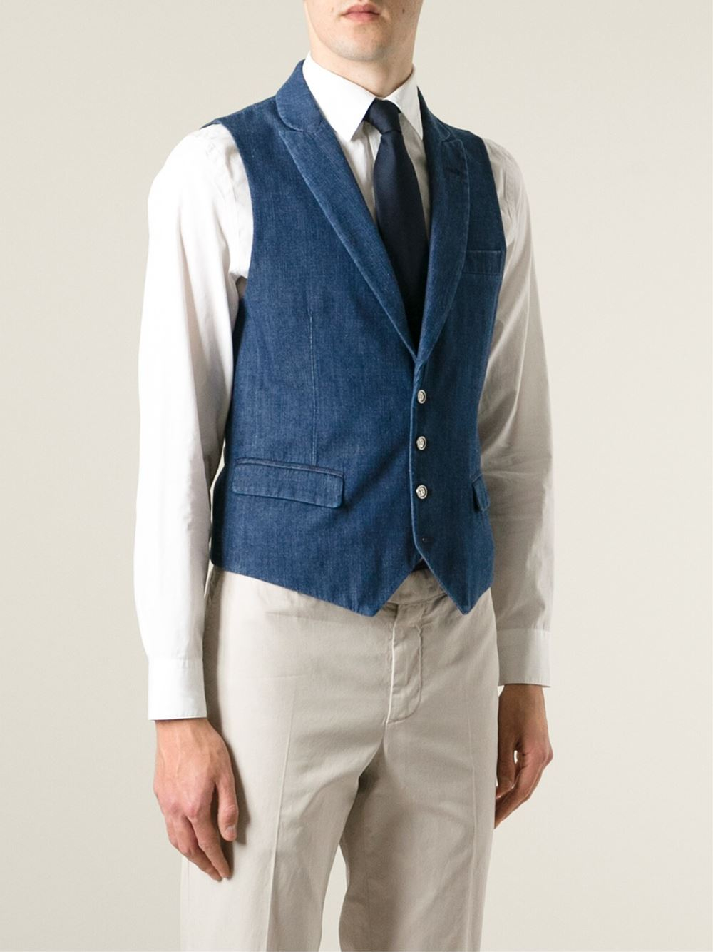 Brunello cucinell Denim Waistcoat in Blue for Men Lyst